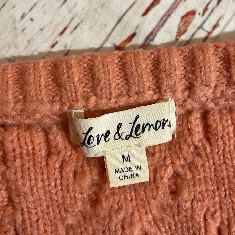 For Love & Lemons Pink Cable-Knit Pom Crop Tank Top - Picture 3 of 8